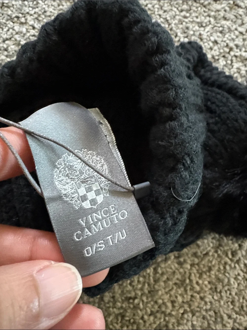 Black Pom Knit Beanie Cozy Winter Hat